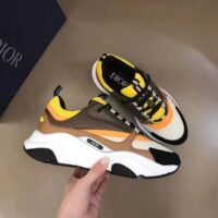 Dior Unisex Shoes CD B22 Sneaker Yellow White Technical Mesh Ebony Camel Smooth Calfskin (11)