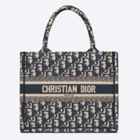 Dior Women Small Dior Book Tote Blue Dior Oblique Embroidery (10)