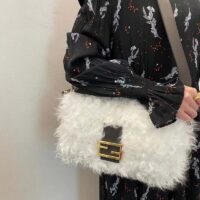 Fendi Women FF Baguette Brooch White Mohair Wool Bag (3)