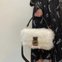 Fendi Women FF Baguette Brooch White Mohair Wool Bag (3)