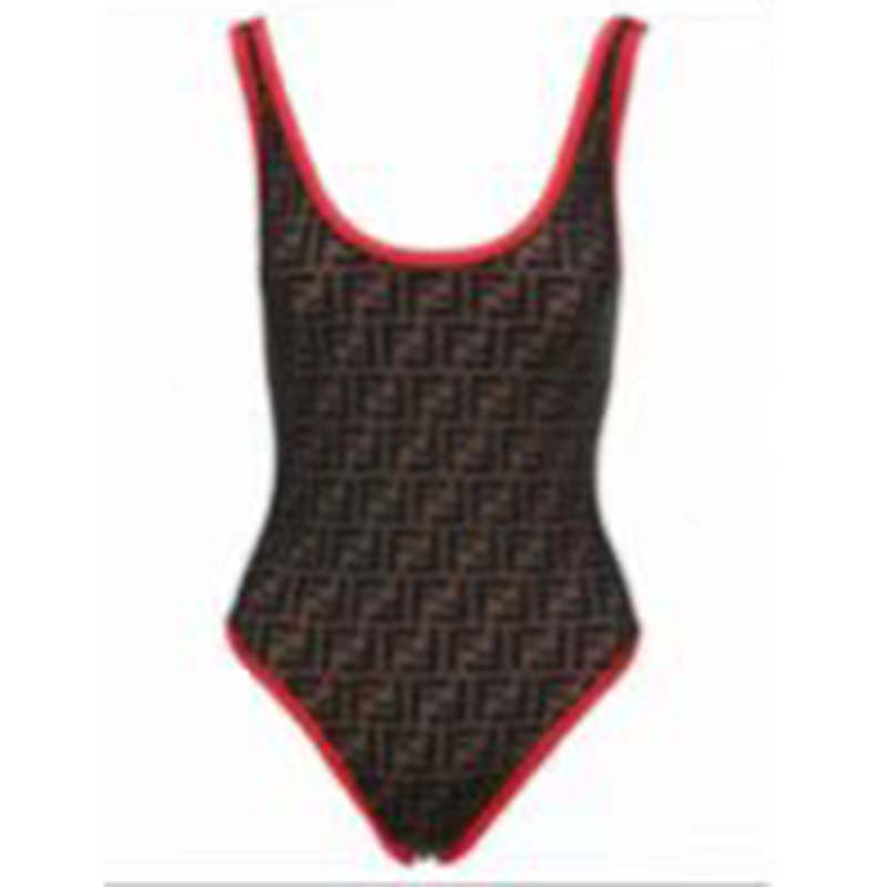 Fendi Women FF Swimsuit Brown Red Lycra Swimsuit