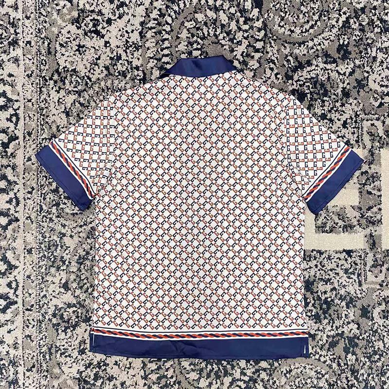 Gucci GG Men Geometric G Print Muslin Bowling Shirt Notch Collar Short Sleeves (13)