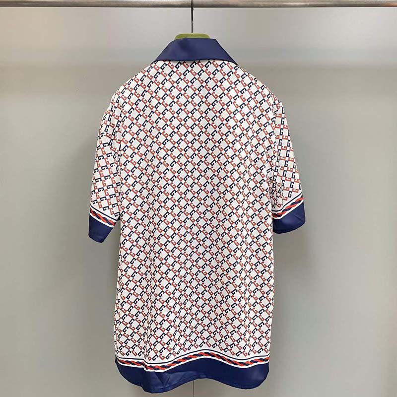 Gucci GG Men Geometric G Print Muslin Bowling Shirt Notch Collar Short Sleeves (5)