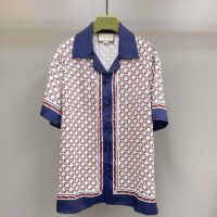 Gucci GG Men Geometric G Print Muslin Bowling Shirt Notch Collar Short Sleeves (3)