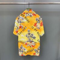Gucci GG Men Printed Cotton Bowling Shirt Yellow Red Poplin Short Sleeves (4)