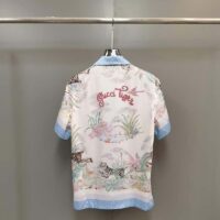 Gucci GG Men Tiger Bowling Shirt Flower Print Ivory Silk Crepe Loose Fit (7)