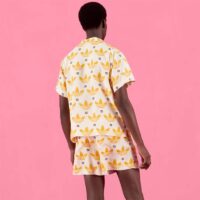 Gucci GG Women Adidas x Gucci Trefoil Print Bowling Shirt Yellow Fully Lined Viscose (9)