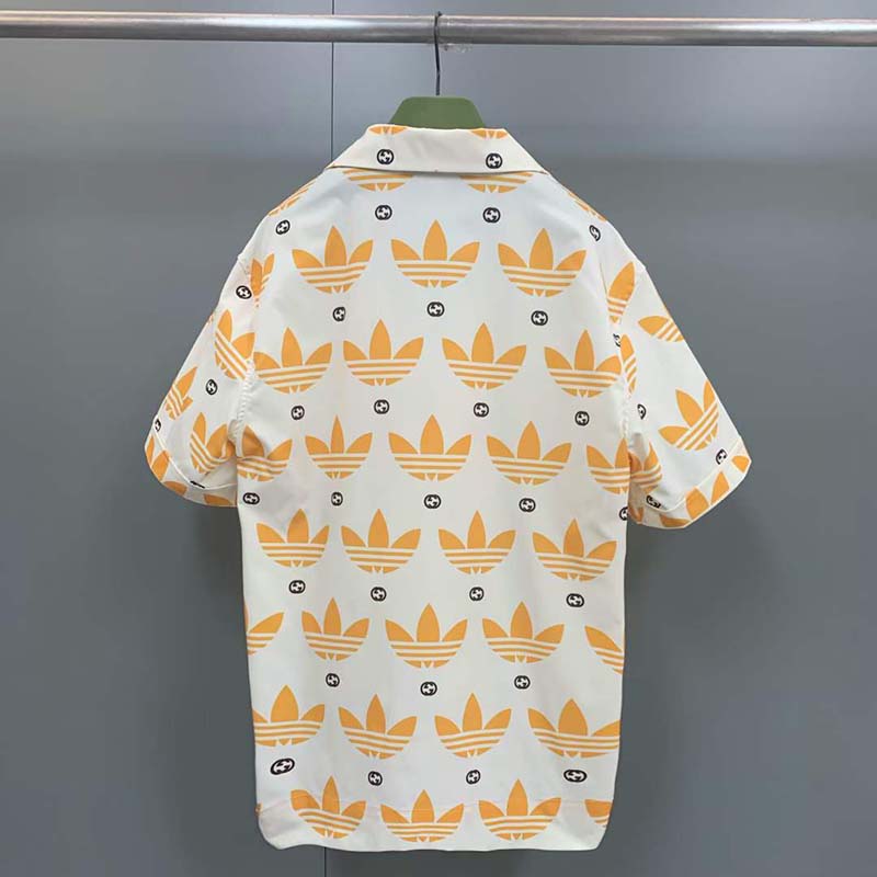 Gucci GG Women Adidas x Gucci Trefoil Print Bowling Shirt Yellow Fully Lined Viscose (5)