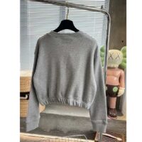 Gucci GG Women Cotton Jersey Sweatshirt Grey Heavy Felted Cotton Crewneck Long Sleeves (1)