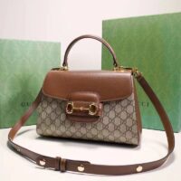 Gucci GG Women Gucci Horsebit 1955 Medium Bag Beige Ebony GG Supreme Canvas (7)