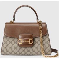 Gucci GG Women Gucci Horsebit 1955 Medium Bag Beige Ebony GG Supreme Canvas (7)