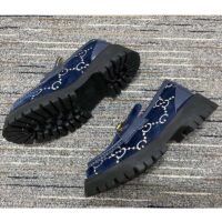 Gucci Men Jordaan GG Velvet Loafer Blue Beige Sole Flat 1.2 Cm Heel (5)