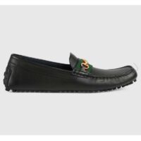 Gucci Men Leather Driver Web Black Soft Calf Enameled Interlocking G Horsebit (5)