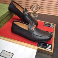 Gucci Men Leather Driver Web Black Soft Calf Enameled Interlocking G Horsebit (5)