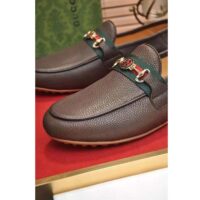 Gucci Men Leather Driver Web Cocoa Soft Calf Enameled Interlocking G Horsebit (5)