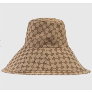 Gucci Unisex GG Canvas Wide Brim Hat Beige Ebony Lined Double G