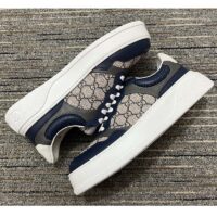 Gucci Unisex GG Sneaker Beige Blue Supreme Canvas Rubber Mid 5.5 Cm Heel (8)