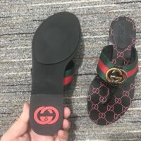 Gucci Unisex GG Thong Web Sandal Interlocking G Leather Sole Square Toe Flat (8)