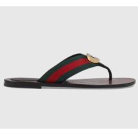 Gucci Unisex GG Thong Web Sandal Interlocking G Leather Sole Square Toe Flat (8)