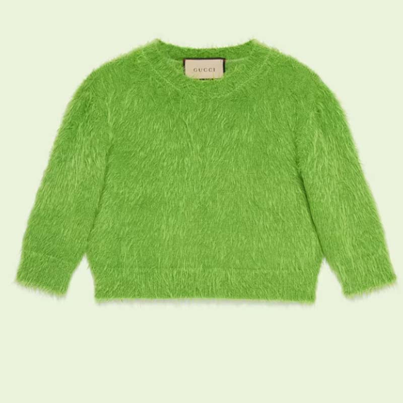 Gucci Women GG Brushed Wool Knit Sweater Bright Green Long Sleeves Crewneck