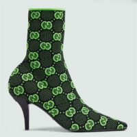 Gucci Women GG Knit Ankle Boots Black Green GG Technical Fabric Leather Mid-Heel (1)