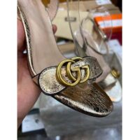 Gucci Women GG Metallic Laminate Leather Mid-Heel Sandal Double G 8 Cm Heel (10)