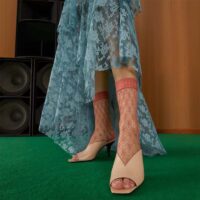 Gucci Women GG Mid-Heel Open-Toe Pump Light Pink Leather Sole 7.6 Cm Heel (1)