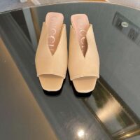 Gucci Women GG Mid-Heel Open-Toe Pump Light Pink Leather Sole 7.6 Cm Heel (1)