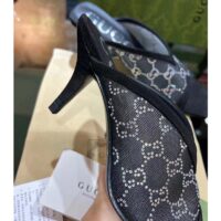 Gucci Women Sandal Black Mesh GG Crystals Square Toe Mid Heel 8 Cm Heel (9)