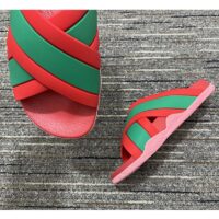 Gucci Women Web Slide Sandal Green Red Rubber Web Straps Rubber Sole Flat (9)