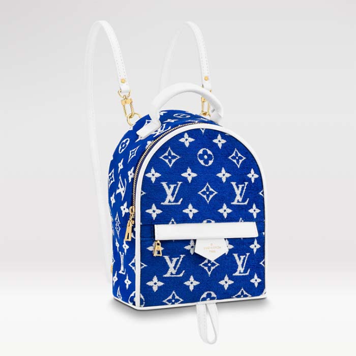 Louis Vuitton LV Unisex Palm Springs Mini Backpack Blue Monogram Velvet Jacquard