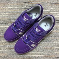 Louis Vuitton LV Unisex Trainer Sneaker Purple Metallic Canvas Rubber Outsole Monogram Flowers (11)