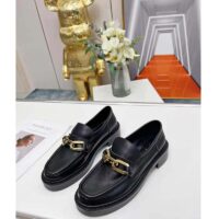 Louis Vuitton LV Women Loafer Black Glazed Calf Leather Blake Construction Monogram Flowers (8)