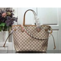 Louis Vuitton LV Women Neverfull MM Tote Bag Damier Azur Coated Canvas (7)