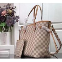 Louis Vuitton LV Women Neverfull MM Tote Bag Damier Azur Coated Canvas (7)