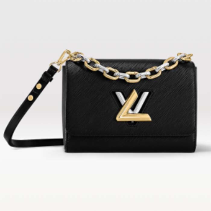 Louis Vuitton LV Women Twist MM Handbag Black Epi Grained Smooth Cowhide Leather