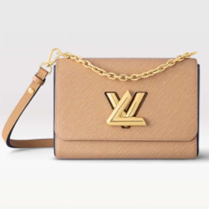 Louis Vuitton LV Women Twist MM Handbag Camel Light Brown Epi Leather