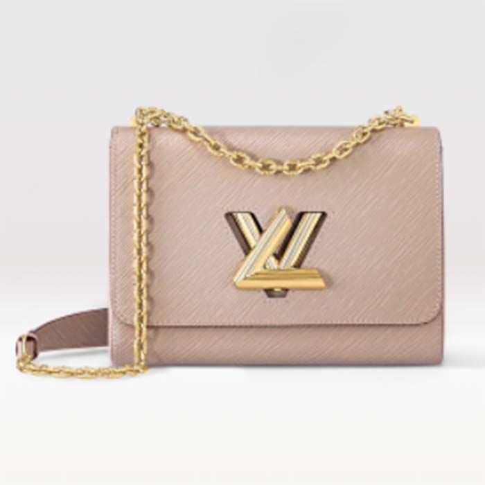 Louis Vuitton LV Women Twist MM Handbag Galet Gray Epi Grained Cowhide Leather