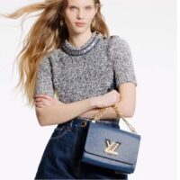 Louis Vuitton LV Women Twist MM Handbag Indigo Blue Epi Grained Cowhide Leather (7)