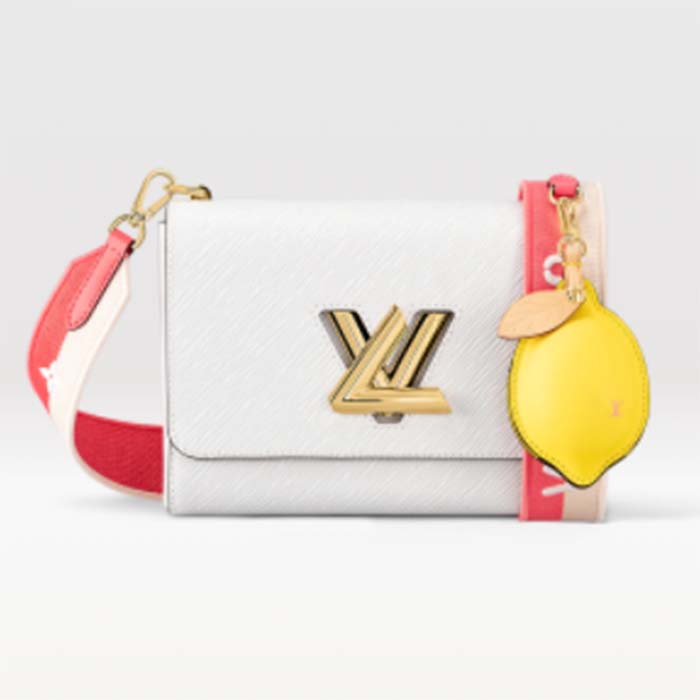 Louis Vuitton LV Women Twist MM Lemon Handbag White Epi Grained Cowhide