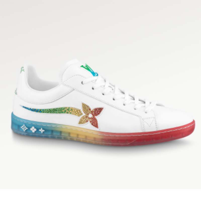 Louis Vuitton Unisex LV Luxembourg Samothrace Sneaker White Calf Leather Strass Monogram Flower