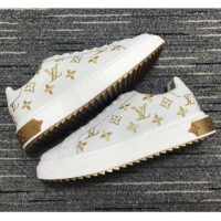 Louis Vuitton Unisex LV Time Out Sneaker Gold White Embroidered Calf Leather (8)