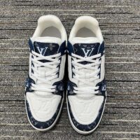 Louis Vuitton Unisex LV Trainer Sneaker Blue Monogram Denim Embossed Grained Calf Leather (6)