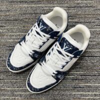 Louis Vuitton Unisex LV Trainer Sneaker Blue Monogram Denim Embossed Grained Calf Leather (6)