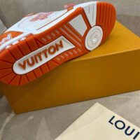 Louis Vuitton Unisex LV Trainer Sneaker Orange Monogram Denim Rubber Outsole Monogram Flowers (5)