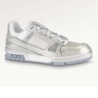 Louis Vuitton Unisex LV Trainer Sneaker Silver Metallic Canvas Rubber Outsole Monogram Flowers (1)