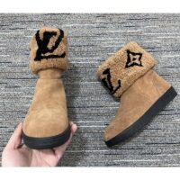 Louis Vuitton Women LV Snowdrop Flat Ankle Boot Brown Suede Calf Shearling Wool (3)