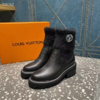 Louis Vuitton Women Shoes LV Beaubourg Ankle Boot Black Calf Leather Wool (4)