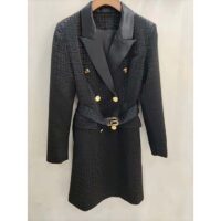 Givenchy Women Check Panel Cotton Gabardine Trench Coat-Black (3)