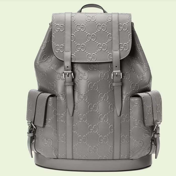 Gucci GG Unisex GG Embossed Backpack Grey GG Embossed Leather